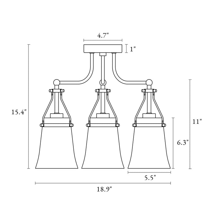 Auisre 3-Light Brass Semi-Flush Mounts