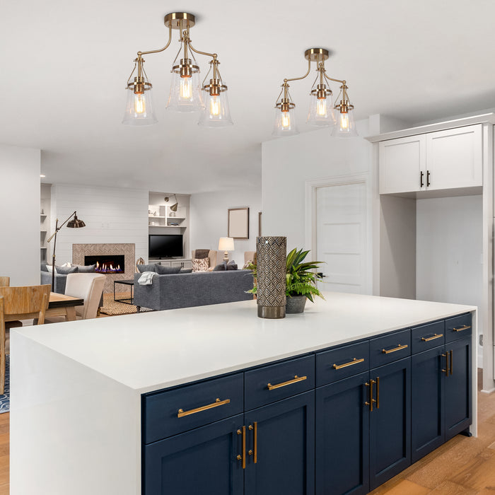 Auisre 3-Light Brass Semi-Flush Mount Lights