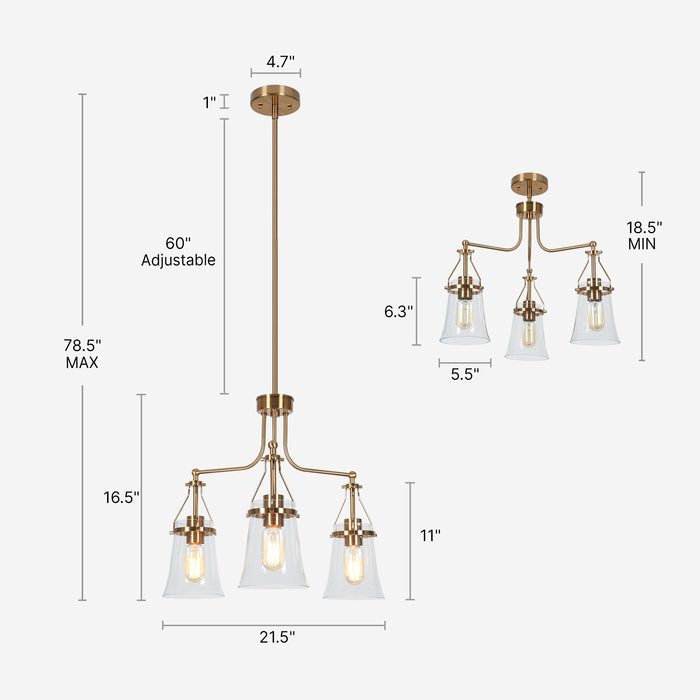 Auisre 3-Light Brass Chandelier