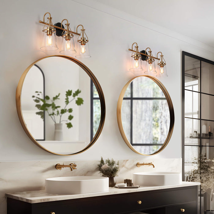 Auisre 3-Light Gold Seeded Glass Cone Vanity Light