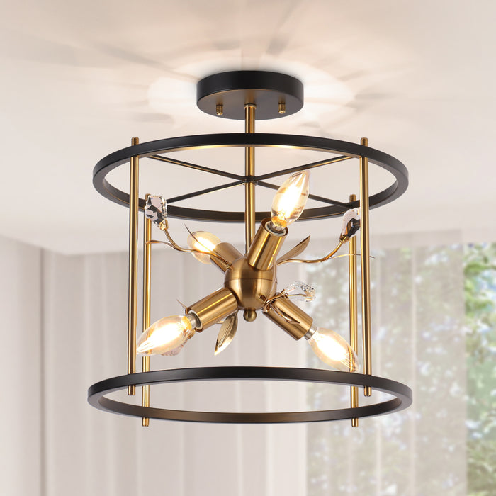 Aeyila 4-Light Brass Semi-Flush Mount Light
