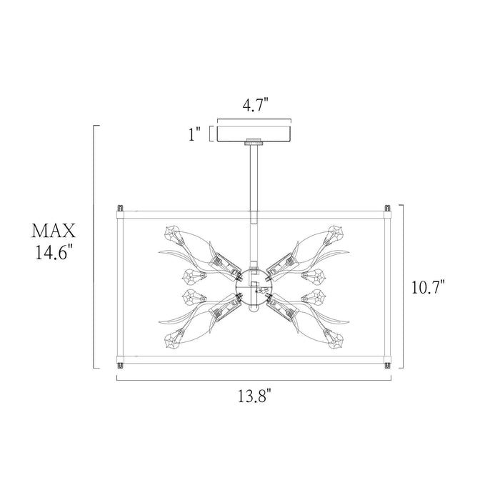 Aeyila 4-Light Brass Semi-Flush Mount Light