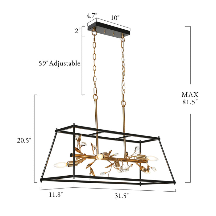Aeyila 6-Light Black and Brass Island Light