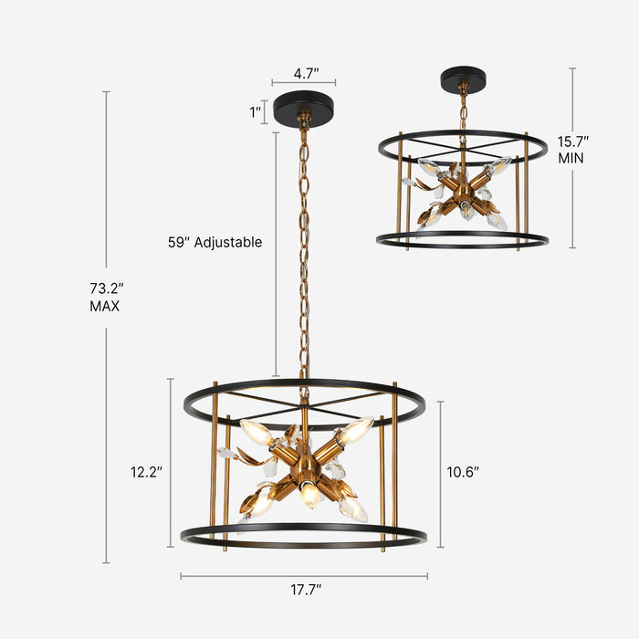 Aeyila 6-Light Black and Brass Chandelier