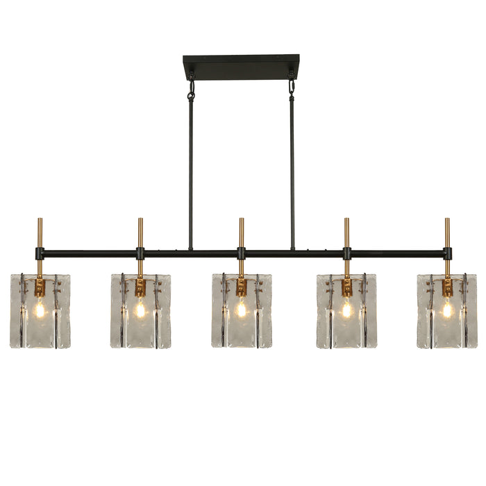 Echona 63" Black & Gold 5-Light Linear Chandelier Gray Textured Glass Kitchen Island Light