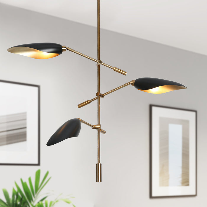 Senvira 3-Light Black and Brass Chandelier