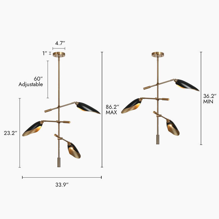 Senvira 3-Light Black and Brass Chandelier