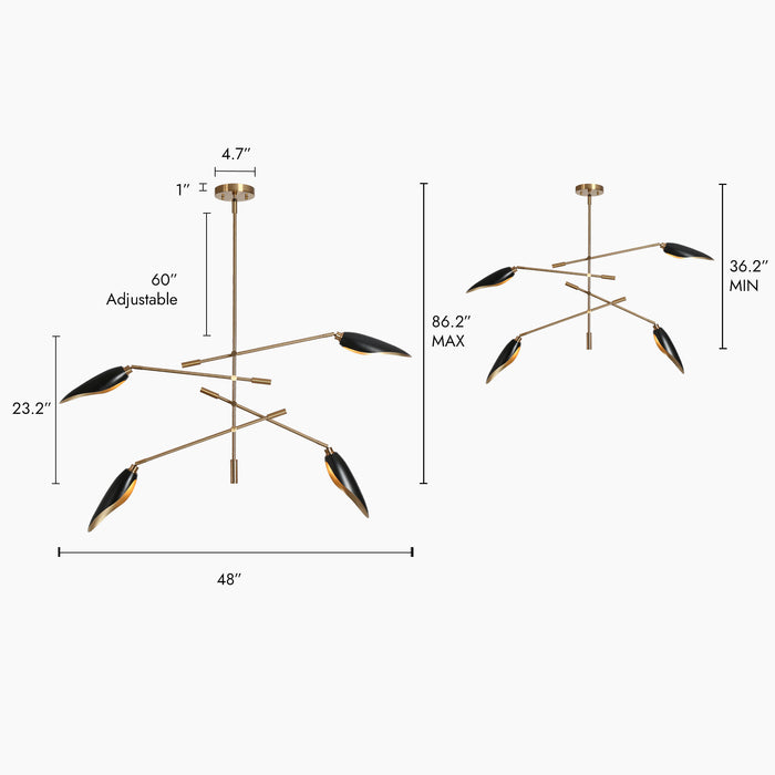 Senvira 4-Light Black and Brass Chandelier
