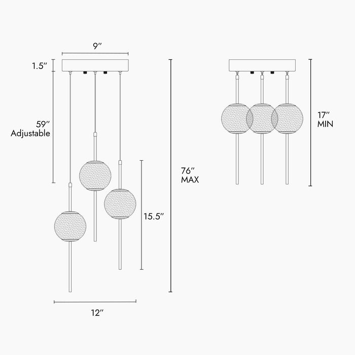 Eldvian 3-Light LED Brass Chandelier