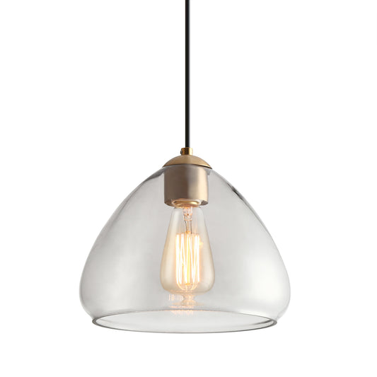 Modern 1-Light Brass Pendant Light with Smoke Glass