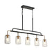 5-Light Gold Black Kitchen Island Linear Chandelier with Textured Glass - Belles Lighting