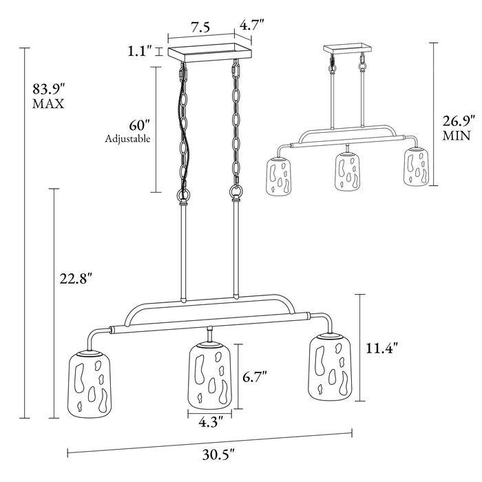Erhart 3-Light Black and Brass Island Lights