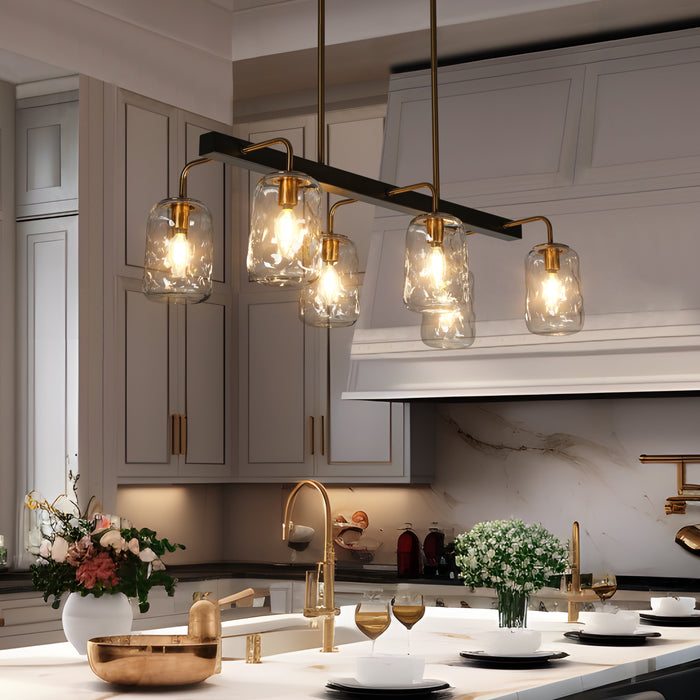 Erhart 6-Light Black and Brass Island Lights