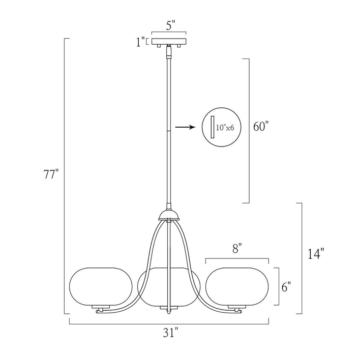 Teveris 3-Light Brass Glass Radial Chandeliers