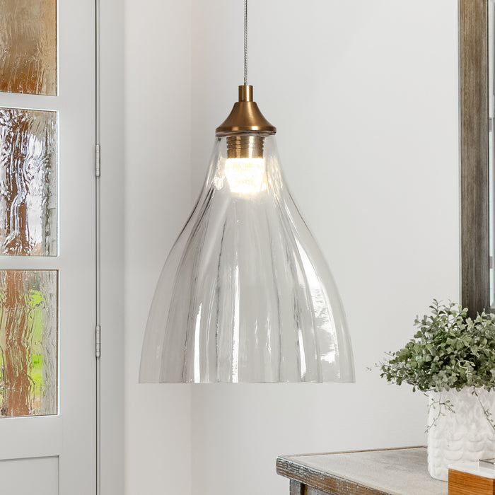 Vesilore 1-Light LED Black and Brass Pendant Light