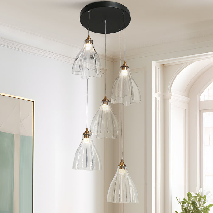 Vesilore 5-Light LED Black and Brass Chandelier