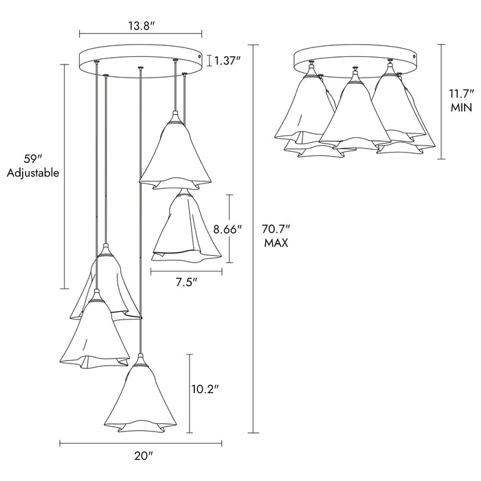 Vesilore 5-Light LED Black and Brass Chandelier