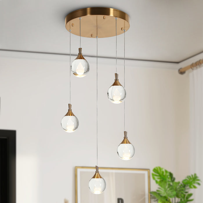 Elyvera 5-Light LED Brass Chandelier
