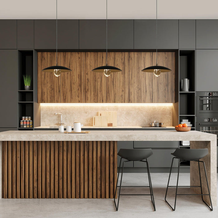 Joviren 1-Light LED Black and Brass Pendant Lights