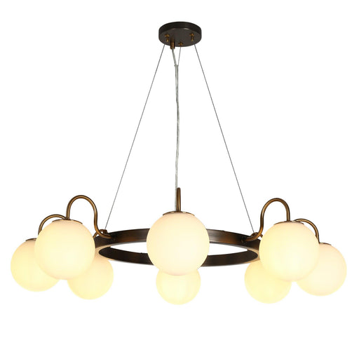 8-Light Gold Black Frosted Glass Wheel Chandeliers - Belles Lighting