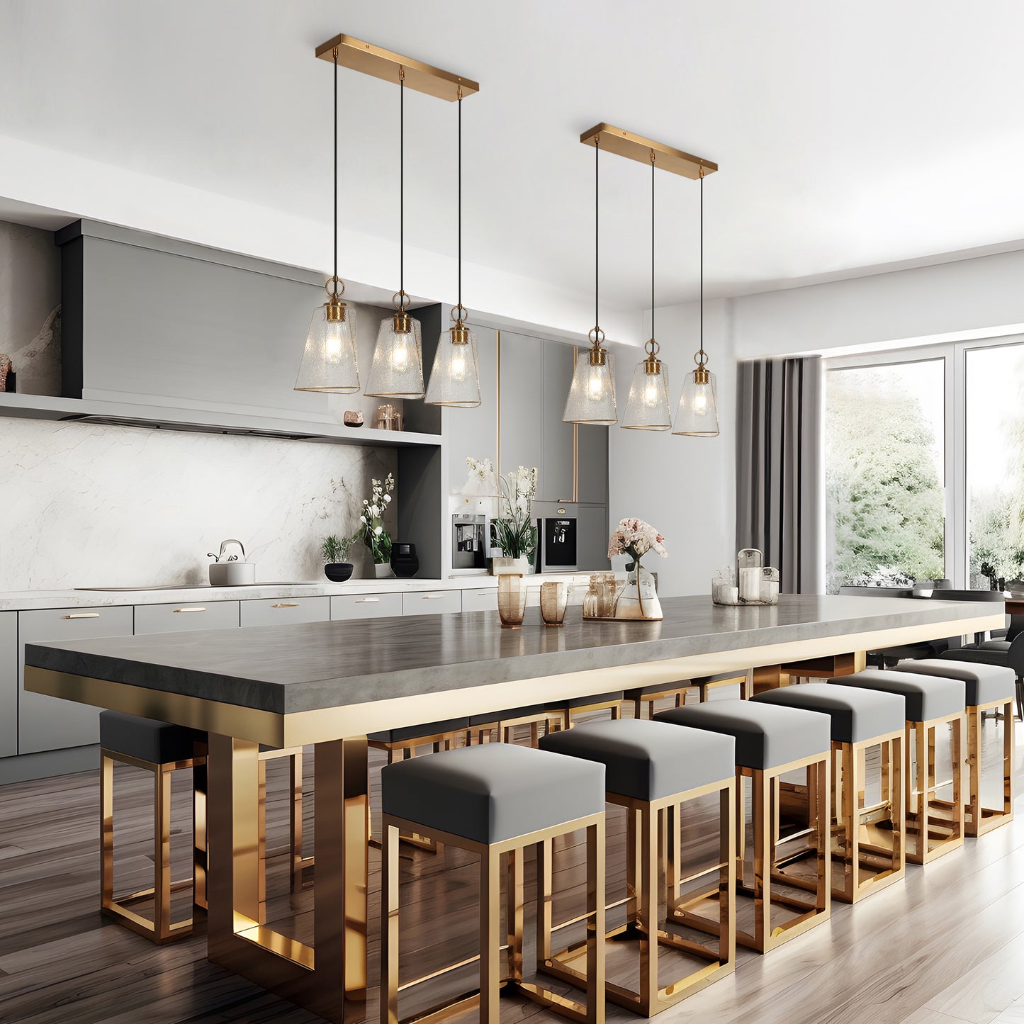Modern 3-Light Gold Island Lights Chandelier with Tapered Glass Shades