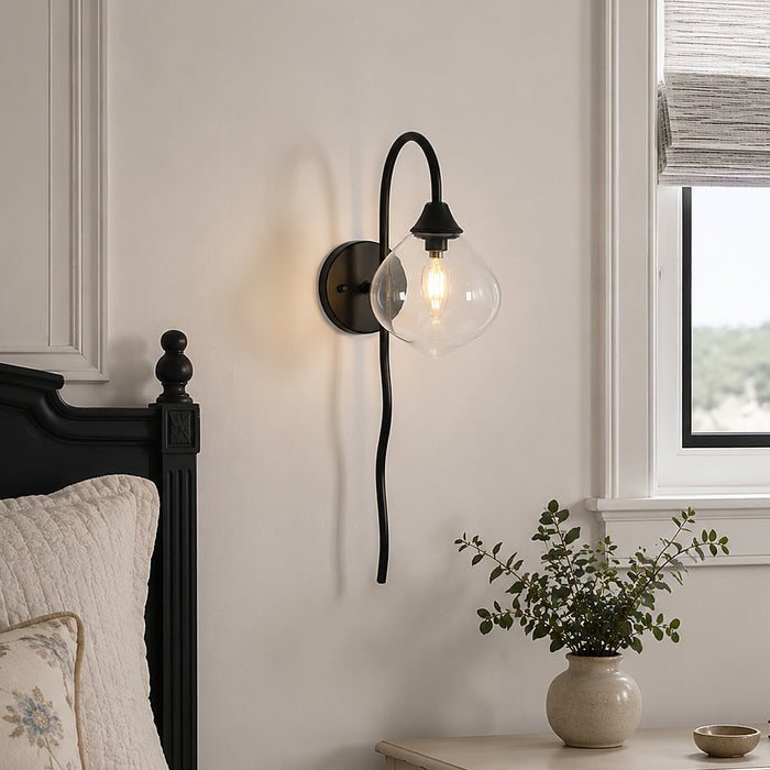 Tempora 1-Light Black Wall Sconce with Clear Glass