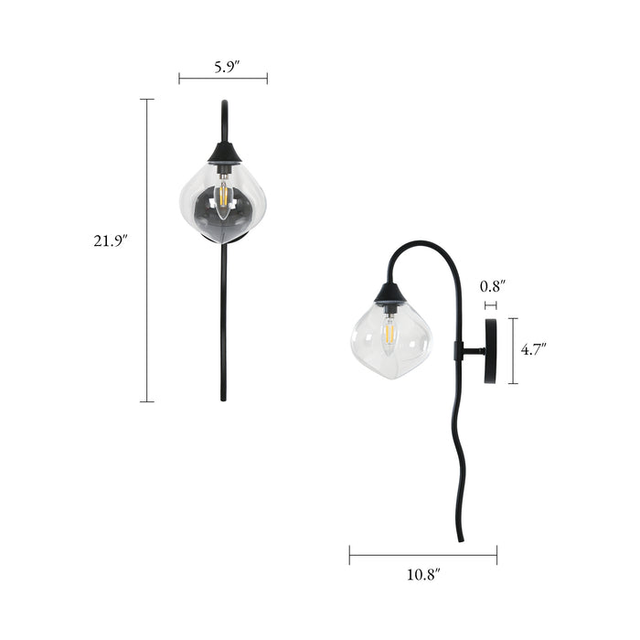 Tempora 1-Light Black Wall Sconce with Clear Glass