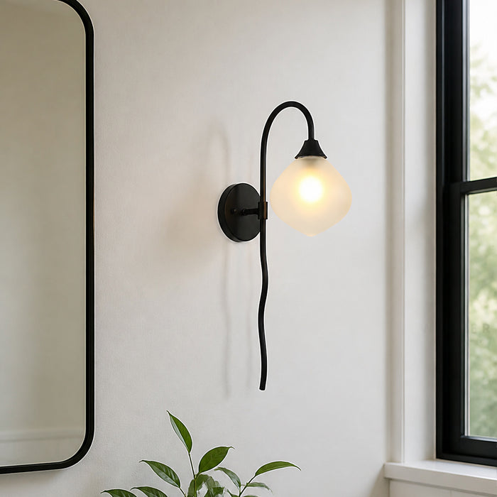 Tempora 1-Light Black Wall Sconce with Frosted Glass