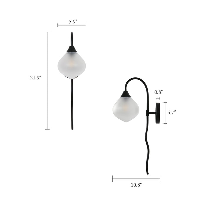 Tempora 1-Light Black Wall Sconce with Frosted Glass