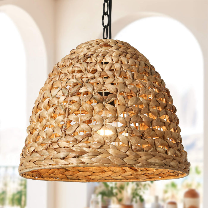 Holpha 1-Light Wood Rattan Pendant Light