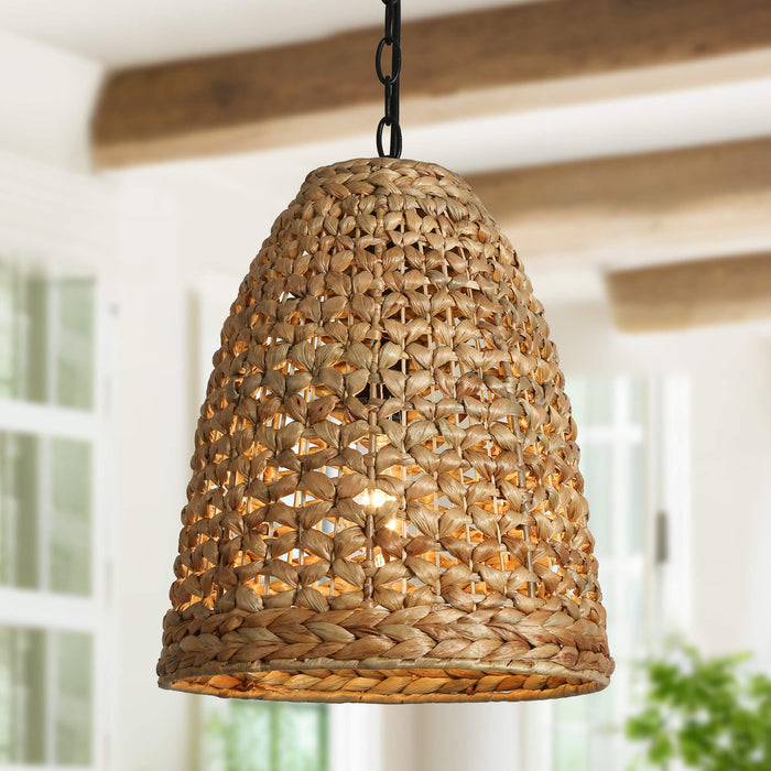 Holpha 1-Light Wood Rattan Single Pendant Light