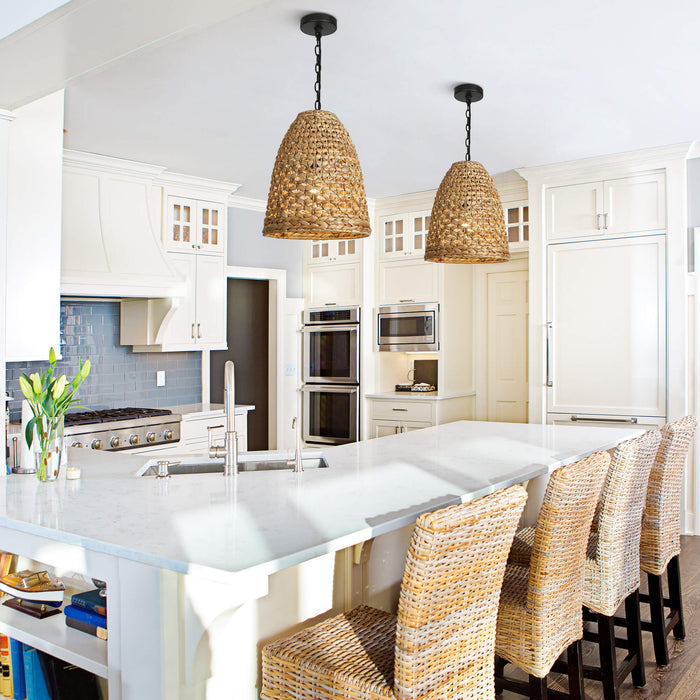 Holpha 1-Light Wood Rattan Single Pendant Light