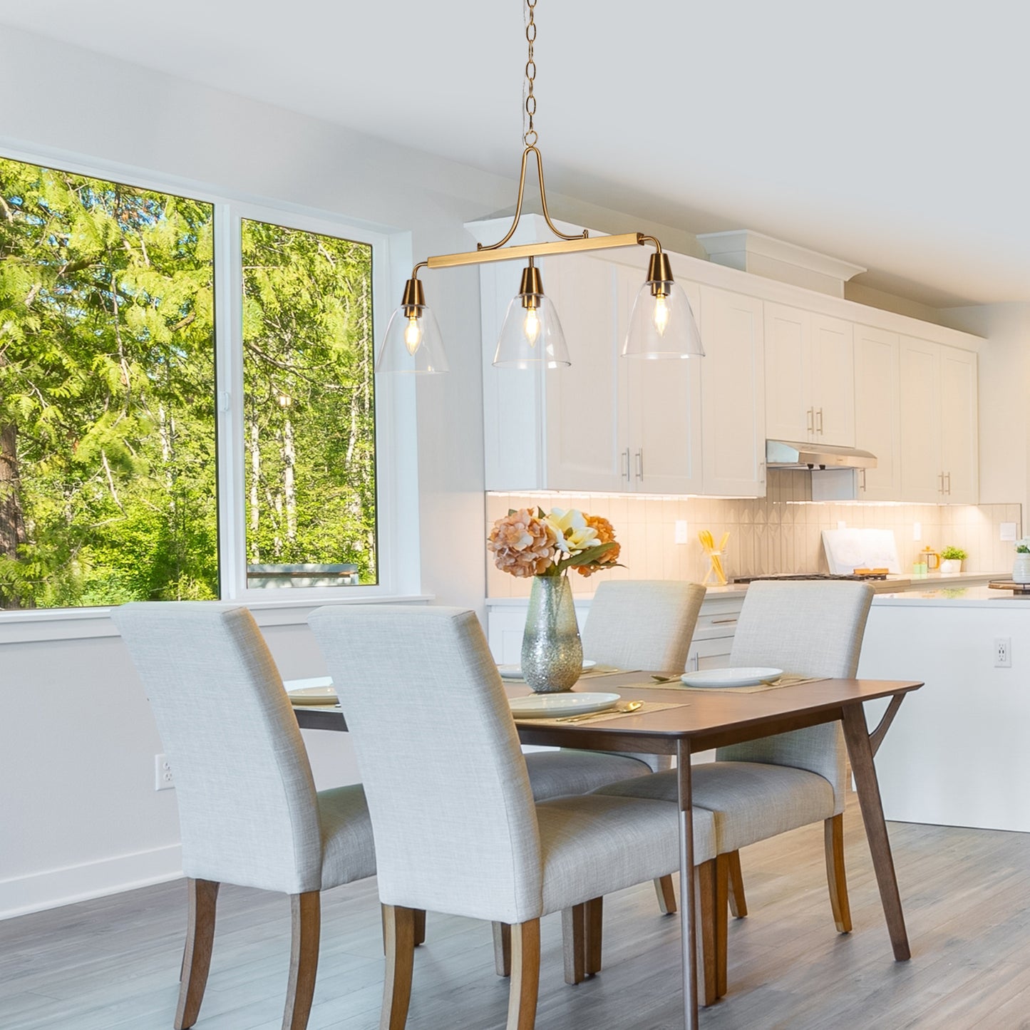 Modern 3-Light Gold Island Light Chandelier with Clear Glass
