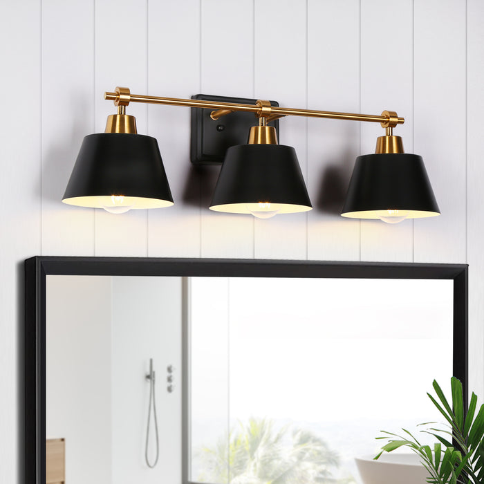 Zelvorn 3-Light Black and Brass Bathroom Vanity Lights
