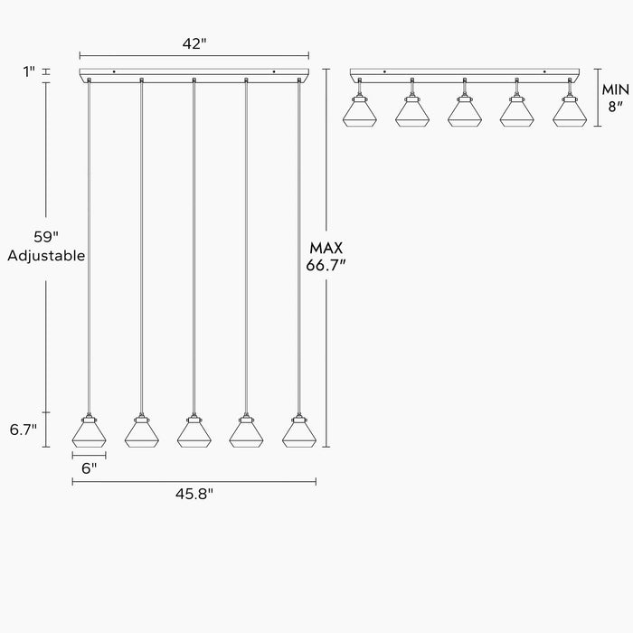Calmory 5-Light Brass Glass Linear Island Lights