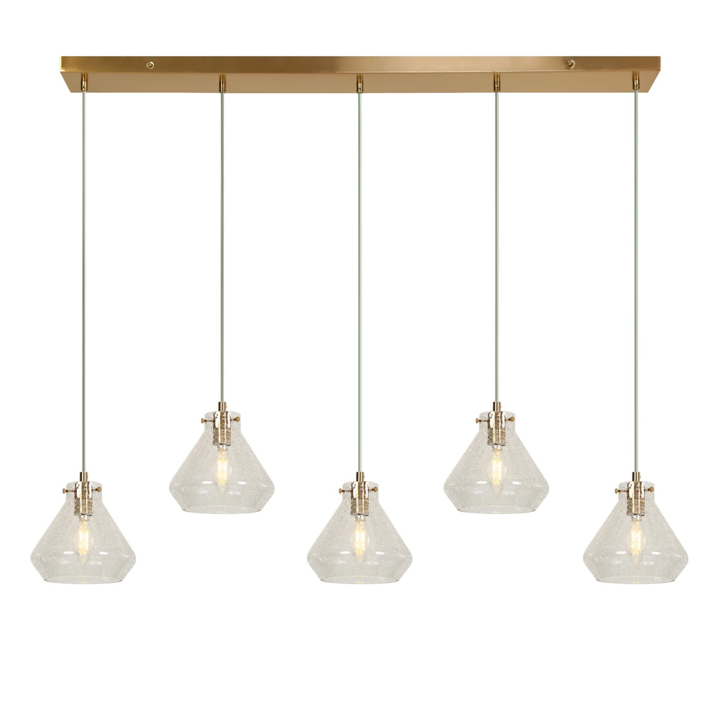 Modern 5-Light Gold Island Light Chandelier with Cracked Glass Shades