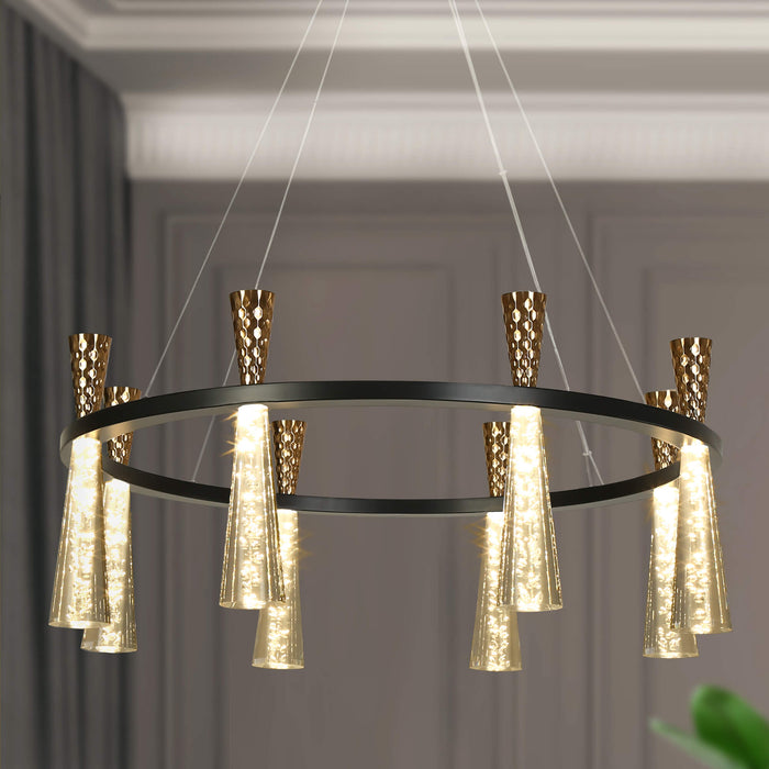 Almhult 8-Light LED Black and Brass Chandelier
