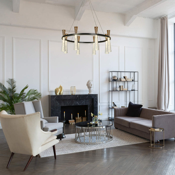 Almhult 8-Light LED Black and Brass Chandelier