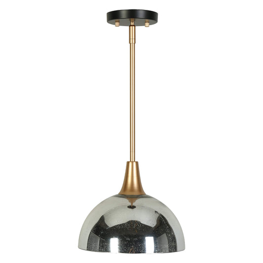 Modern 1-Light Gold Pendant Light with Mercury Glass Dome Shade