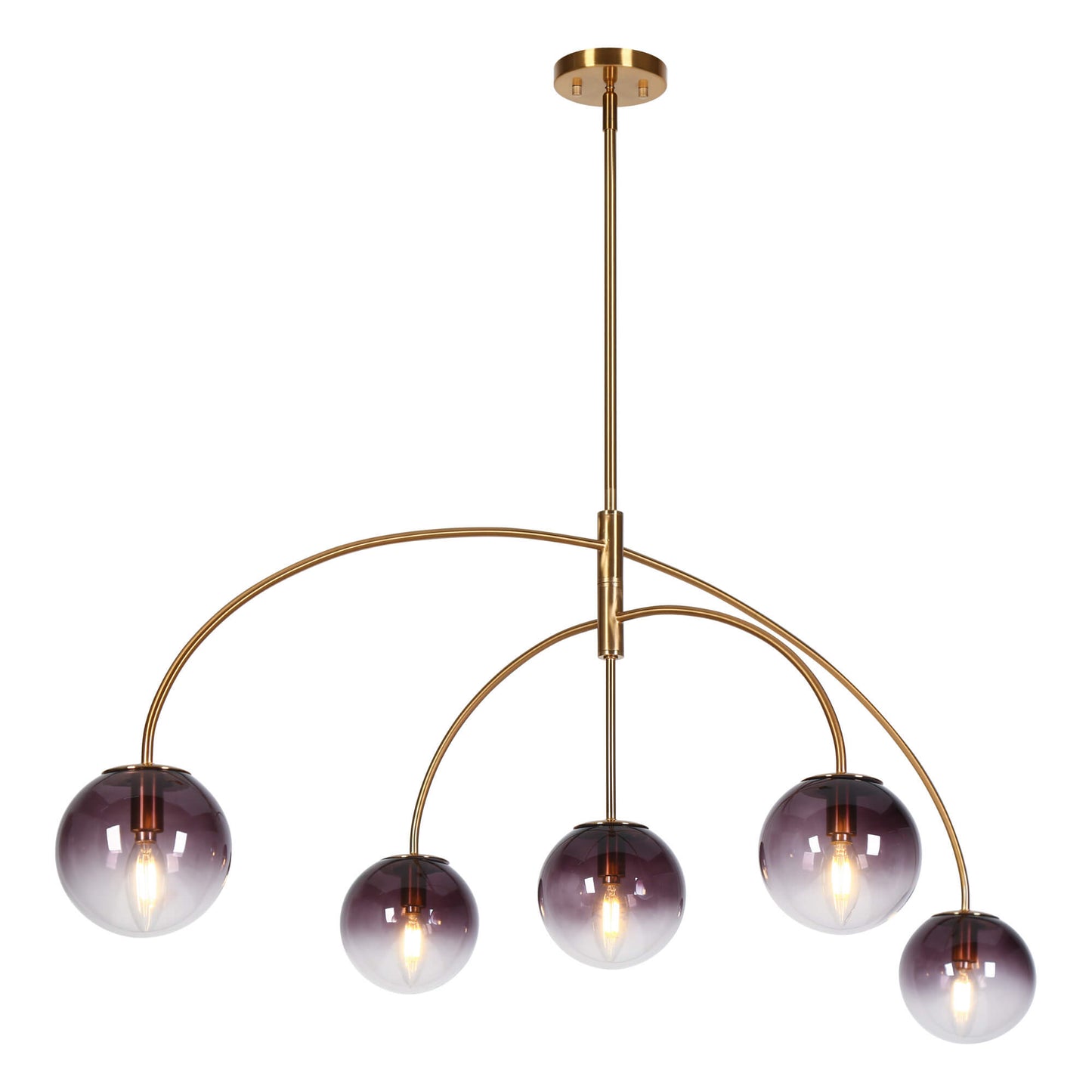 Unelefa Modern 5-Light Gold Chandelier with Gradient Purple Glass Globes