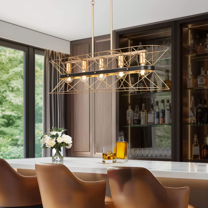 Lurtus 5-Light Black and Gold Metal Rectangle Island Light