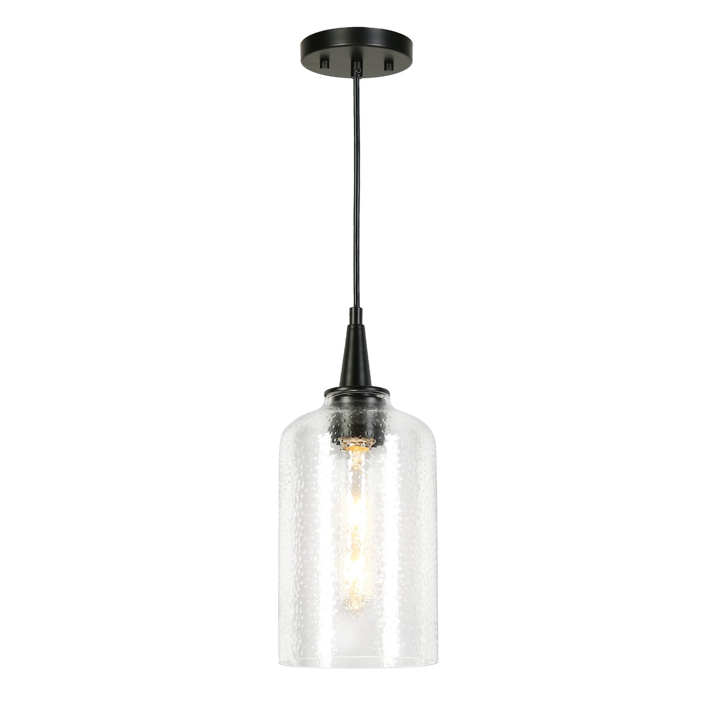 1-Light Mini Seeded Glass Black Pendant
