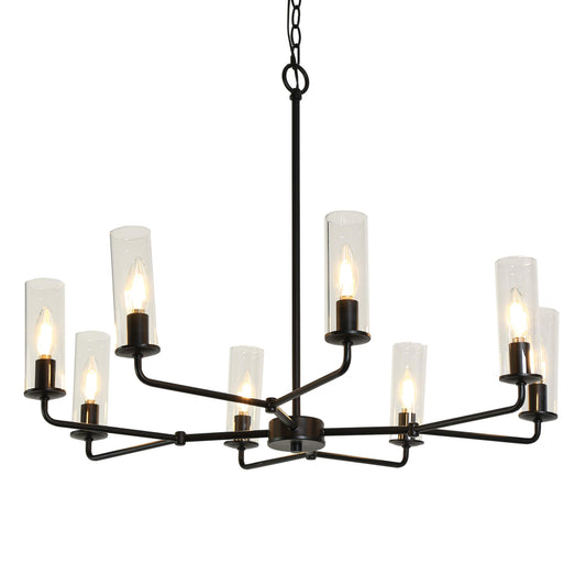 Modern Farmhouse 8-Light Chandelier with Slim Cylinder Glass Shade