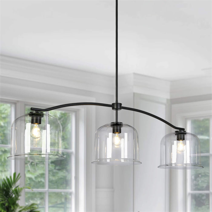 Faylora 3-Light Black Linear Island Light Glass Chandelier