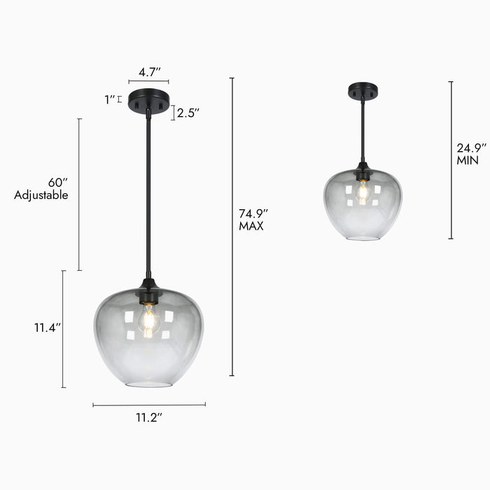 Vyrilia 1-Light Gradient Smoky Gray Glass Pendant Light