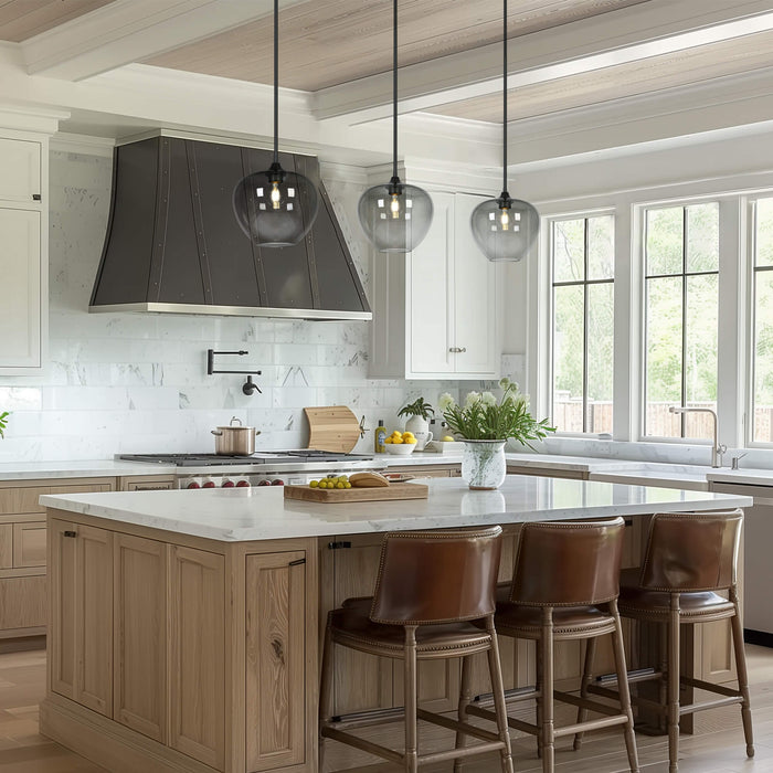Vyrilia 1-Light Gradient Smoky Gray Glass Pendant Light