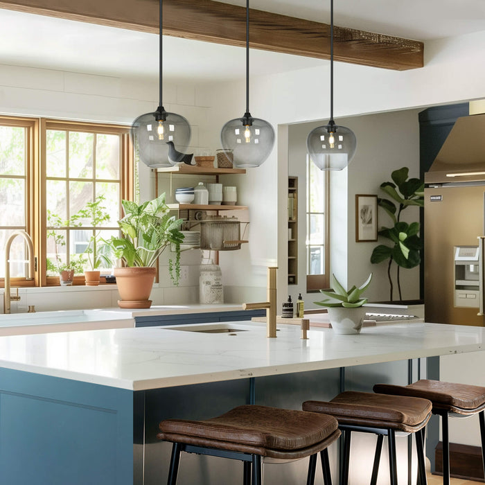 Vyrilia 1-Light Gradient Smoky Gray Glass Pendant Light