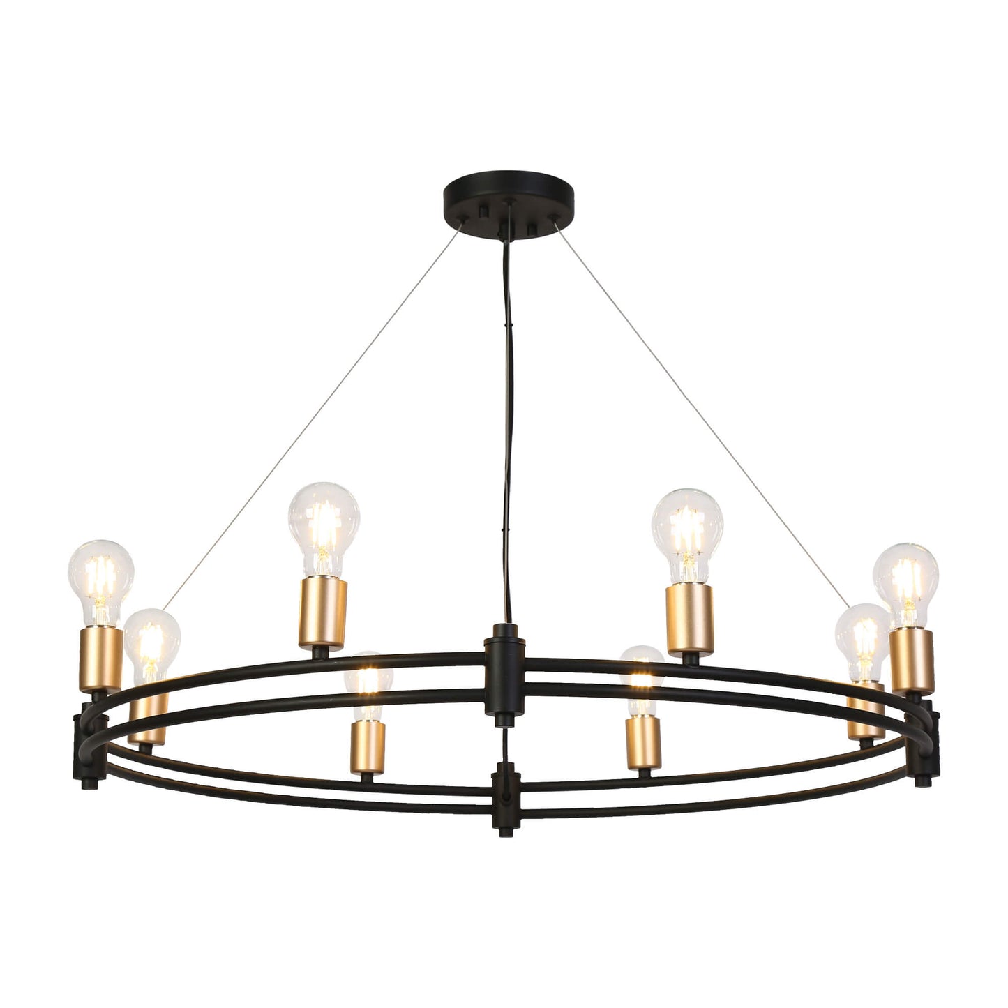 Modern 8-Light Black Gold Wagon Wheel Chandelier