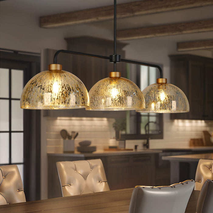 Brinor 3-Light Black and Gold Mercury Glass Island Light