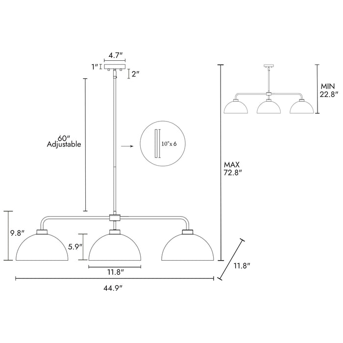 Brinor 3-Light Black and Gold Mercury Glass Island Light